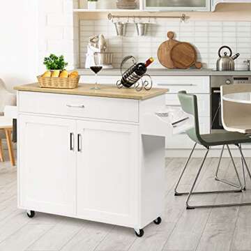 Giantex Kitchen Island, Rolling Kitchen Cart with Spice and Towel Rack, Large Drawer & 2-Door Storag...