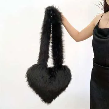 Chic Heart Shaped Faux Fur Shoulder Purse for Women