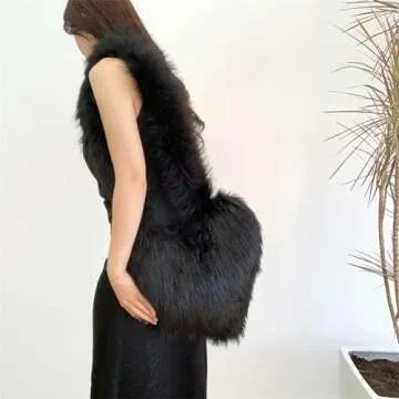 Chic Heart Shaped Faux Fur Shoulder Purse for Women