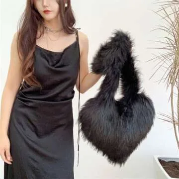 Chic Heart Shaped Faux Fur Shoulder Purse for Women