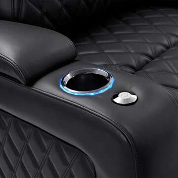 Valencia Oslo Luxury Edition Home Theater Seating | Semi-Aniline Italian Nappa 20000 Leather, Power Recline, Power Lumbar Support, Power Headrest, RGB LED Lighting, (Row of 4 Loveseat Center, Black)