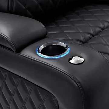 Valencia Oslo Luxury Edition Home Theater Seating | Semi-Aniline Italian Nappa 20000 Leather, Power Recline, Power Lumbar Support, Power Headrest, RGB LED Lighting, (Row of 4 Loveseat Center, Black)