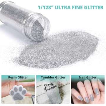 HTVRONT Silver Fine Glitter for Crafts - 50g/1.76oz Extra Fine Glitter for Resin, Portable Ultra Fin...