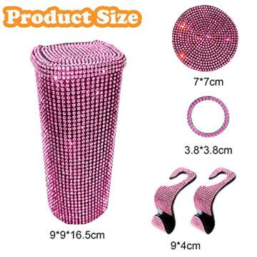 6pcs Bling Car Trash Can,Bling car Accessories,Multifunctional Car Organizer with car Coasters car H...
