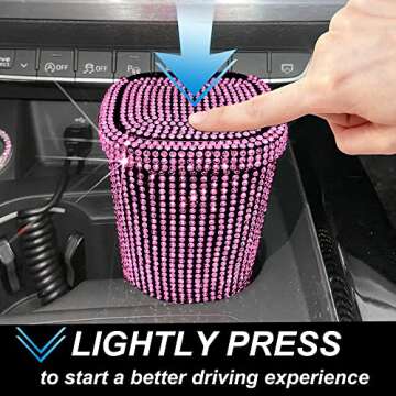 6pcs Bling Car Trash Can,Bling car Accessories,Multifunctional Car Organizer with car Coasters car Hooks,Push-Button Pop Up Open Design Storage Can for Cars, Home, Office (Pink)