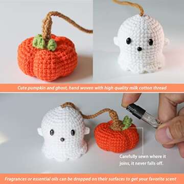 Halloween Car Mirror Hanging Accessories Crochet Pumpkin and Ghost Car Decoration Rear View Mirror C...