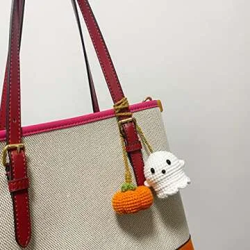 Halloween Car Mirror Hanging Accessories Crochet Pumpkin and Ghost Car Decoration Rear View Mirror Charm Ornaments Cute Car Pendant Interior Decor for Women Girls Teens