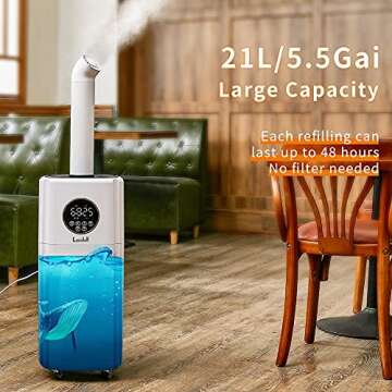 LACIDOLL Humidifiers for Large Room Whole House Humidifier for Home 2000 sq.ft, 5.5Gal Cool Mist Top Fill Humidifier Floor Humidifier 21L 2000ML/H Dual 360° Nozzles 3 Speed