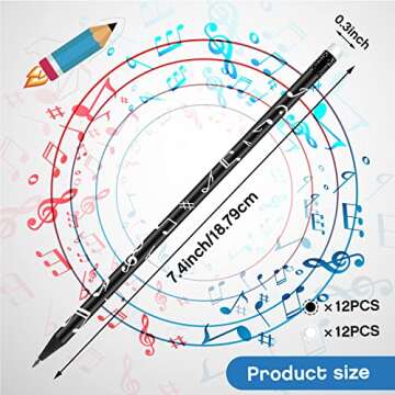 24 Pack Music Pencils for Kids Musical Pencils Round White Black Woodcase with Eraser for School Office Supplies Drawing Writing, 7 Inches