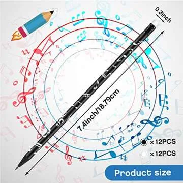 24 Pack Music Pencils for Kids Musical Pencils Round White Black Woodcase with Eraser for School Office Supplies Drawing Writing, 7 Inches