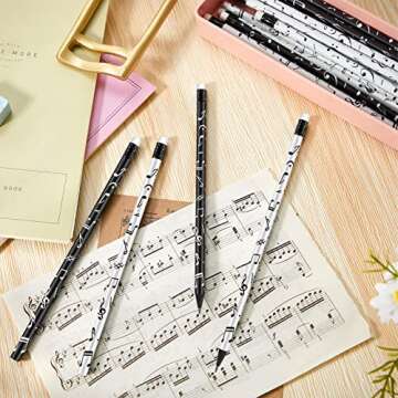 24 Pack Music Pencils for Kids Musical Pencils Round White Black Woodcase with Eraser for School Office Supplies Drawing Writing, 7 Inches