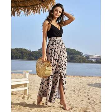 Newshows Womens' Maxi Dress Summer 2025 Wedding Guest Spaghetti Strap Spring Fashion Teacher Work Long Dresses Business Casual Outfits Trendy(Black Floral Leopard,L)