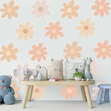 12 Sheets Daisy Wall Decals Flower Wall Stickers Large Daisy Wall Stickers Daisy Decals for Wall Peel and Stick for Nursery Bedroom Living Room Wall Decor (Bright Color)