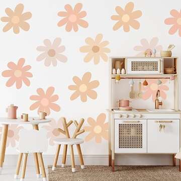 12 Sheets Daisy Wall Decals Flower Wall Stickers Large Daisy Wall Stickers Daisy Decals for Wall Peel and Stick for Nursery Bedroom Living Room Wall Decor (Bright Color)