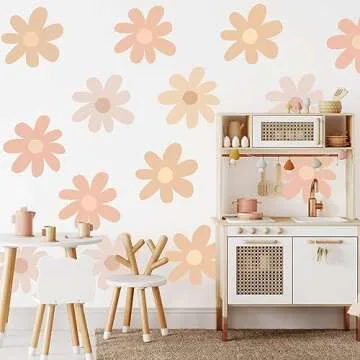 12 Sheets Daisy Wall Decals Flower Wall Stickers Large Daisy Wall Stickers Daisy Decals for Wall Peel and Stick for Nursery Bedroom Living Room Wall Decor (Bright Color)