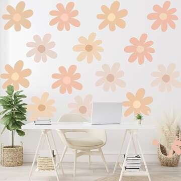 12 Sheets Daisy Wall Decals Flower Wall Stickers Large Daisy Wall Stickers Daisy Decals for Wall Peel and Stick for Nursery Bedroom Living Room Wall Decor (Bright Color)