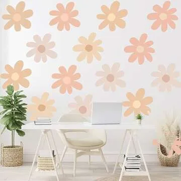 12 Sheets Daisy Wall Decals Flower Wall Stickers Large Daisy Wall Stickers Daisy Decals for Wall Peel and Stick for Nursery Bedroom Living Room Wall Decor (Bright Color)