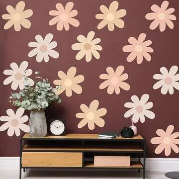 12 Sheets Daisy Wall Decals Flower Wall Stickers Large Daisy Wall Stickers Daisy Decals for Wall Peel and Stick for Nursery Bedroom Living Room Wall Decor (Bright Color)