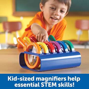 Learning Resources Primary Science Jumbo Magnifiers with Stand - 6 Pieces, Ages 3+, Science Classroom Accessories, Teacher Supplies, Observation Toys for Kids, Back to School Supplies
