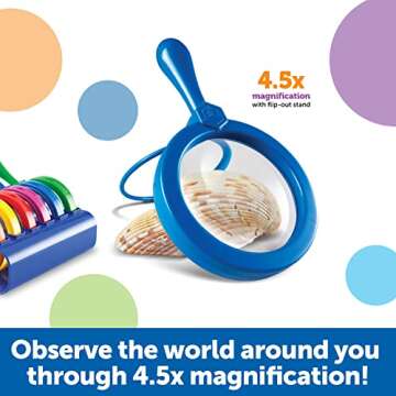 Learning Resources Primary Science Jumbo Magnifiers with Stand - 6 Pieces, Ages 3+, Science Classroom Accessories, Teacher Supplies, Observation Toys for Kids, Back to School Supplies