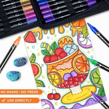 Acrylic Paint Pens Markers, 48 Colors Dual Tip Acrylic Paint Pens for Rock Painting, Wood, Canvas, Stone, Glass, Ceramic Surfaces, DIY Crafts Making Art Supplies (Round Tip and Fine Tip)