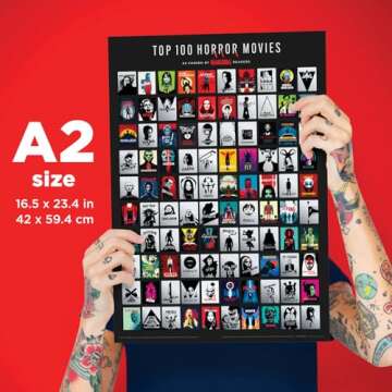 Curious Charts Official Fangoria Horror Movie Scratch Off Poster, Top 100 Horror Films, 16.5in x 23.4in, Halloween Wall Decor, Movie Lover Gift and Collectible, Premium Materials, Made in the USA