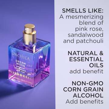 Pacifica Beauty, Dream Moon Spray Perfume, Pink Rose, Sandalwood, Patchouli Notes, Womens Fragrance, Natural & Essential Oils, Clean Fragrance, Vegan & Cruelty Free