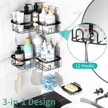 Moforoco Adhesive Shower Caddy with Soap Holder and Hooks
