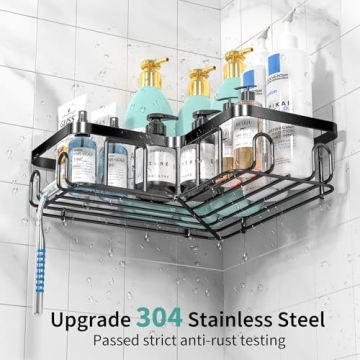 Moforoco Adhesive Shower Caddy with Soap Holder and Hooks