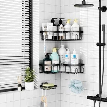 Moforoco Adhesive Shower Caddy with Soap Holder and Hooks