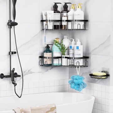 Moforoco Adhesive Shower Caddy with Soap Holder and Hooks
