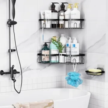 Moforoco Adhesive Shower Caddy with Soap Holder and Hooks