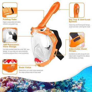 Zipoute Snorkel Full Face Snorkel Mask for Kids, Kids Snorkeling Set 180 Degree Panoramic View, Safe...