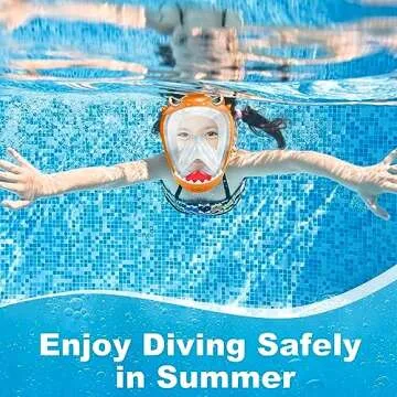 Zipoute Snorkel Full Face Snorkel Mask for Kids, Kids Snorkeling Set 180 Degree Panoramic View, Safe Anti-Leak Anti-Fog, Foldable Dry Top Snorkeling Gear for Kids Adult