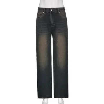 MEKIN Women's Retro Punk High Waisted Baggy Jeans