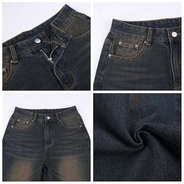 MEKIN Women's Retro Punk High Waisted Baggy Jeans