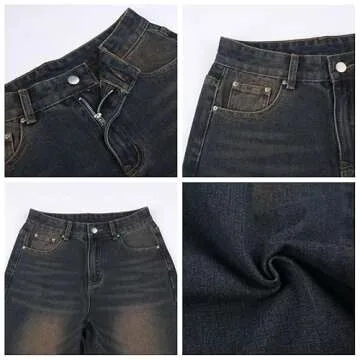 MEKIN Women's Retro Punk High Waisted Baggy Jeans