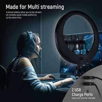 NEEWER Ring Light RP19H 19 inch with Stand and 3 Phone Holders, Upgraded 2.4G and Touch Control, Smooth Dimming at 1%, 42W CRI 97+ 2540lux, Professional for Streaming Home Office Zoom Call Lighting