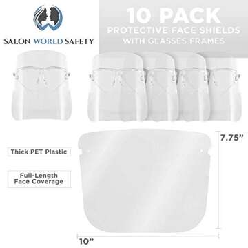 TCP Global Salon World Safety Face Shields with All Clear Glasses Frames (Pack of 10) - Ultra Clear ...