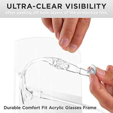 TCP Global Salon World Safety Face Shields with All Clear Glasses Frames (Pack of 10) - Ultra Clear Full Face Shields