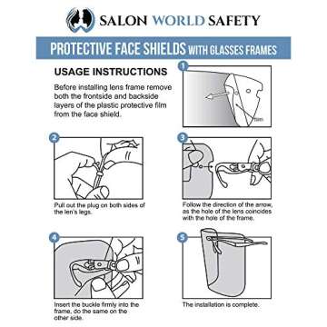 TCP Global Salon World Safety Face Shields with All Clear Glasses Frames (Pack of 10) - Ultra Clear Full Face Shields