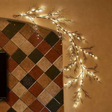 LITBLOOM Brown 6FT 120 LED Fairy Lights Plug in Willow Vine Garland for Indoor Outdoor Home Fireplac...