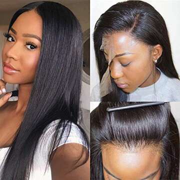ITODAY 28 Inch Straight HD Lace Front Wigs Human Hair Pre Plucked Glueless 13x4 Lace Frontal Wigs Hu...