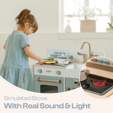 ROBOTIME Wooden Kids Play Kitchen with Lights and Sounds