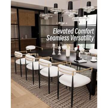 Morden Fort Modern Boucle Dining Chairs with Luxury Upholstered Backrest, White Armchairs Set of 2 for Kitchen Reception Room Living Room Restaurant Café