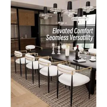 Morden Fort Modern Boucle Dining Chairs with Luxury Upholstered Backrest, White Armchairs Set of 2 for Kitchen Reception Room Living Room Restaurant Café