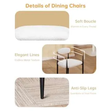 Morden Fort Modern Boucle Dining Chairs with Luxury Upholstered Backrest, White Armchairs Set of 2 for Kitchen Reception Room Living Room Restaurant Café