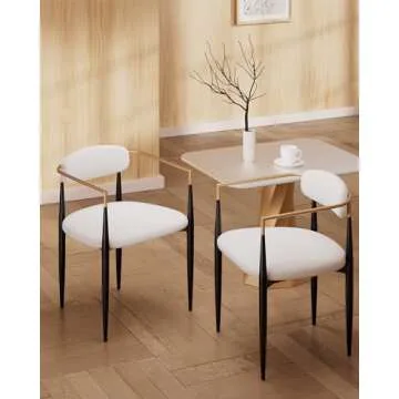 Morden Fort Modern Boucle Dining Chairs with Luxury Upholstered Backrest, White Armchairs Set of 2 for Kitchen Reception Room Living Room Restaurant Café