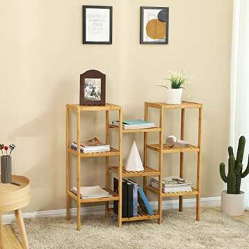 SONGMICS Bamboo Plant Stand, Bathroom Storage Rack, Customizable Flower Pots Holder, Multi-Purpose D...