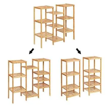 SONGMICS Bamboo Plant Stand, Bathroom Storage Rack, Customizable Flower Pots Holder, Multi-Purpose Display Rack, for Living Room, Balcony, Natural UBCB93Y